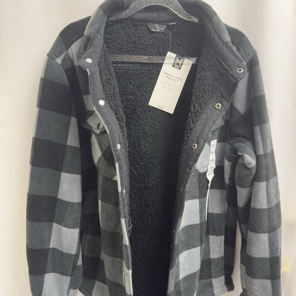 Member's Mark Men's Sherpa Lined Shacket Size Small Grey Buffalo Plaid - Picture 5 of 10